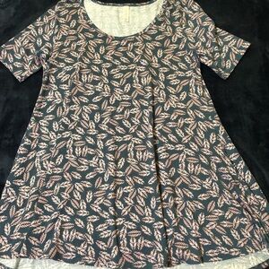 LuLaRoe Perfect T Tunic XS Blue Pink Leaf Print High Low Side Slit